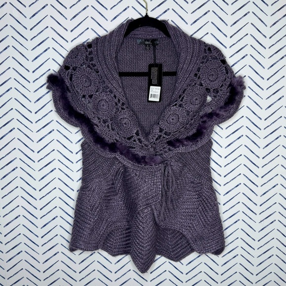 NWT Sioni Crochet Fur Trim Sweater Shrug Small/medium - Picture 1 of 12